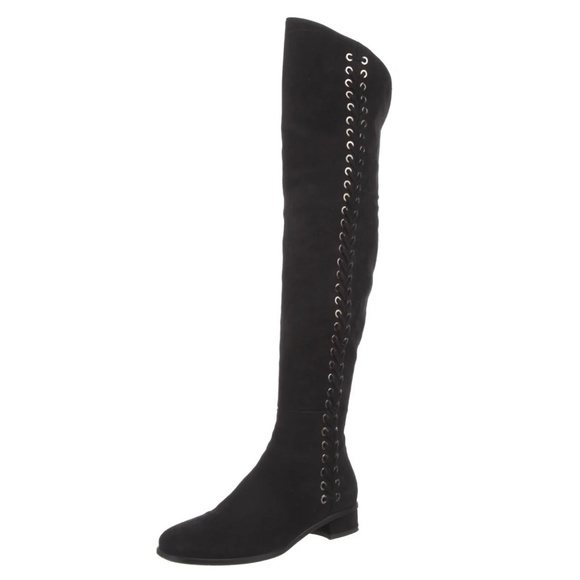 $895 AQUATALIA 6 Lucrezia Black Suede Grommet Tall Knee High OTK Boots - Picture 6 of 9